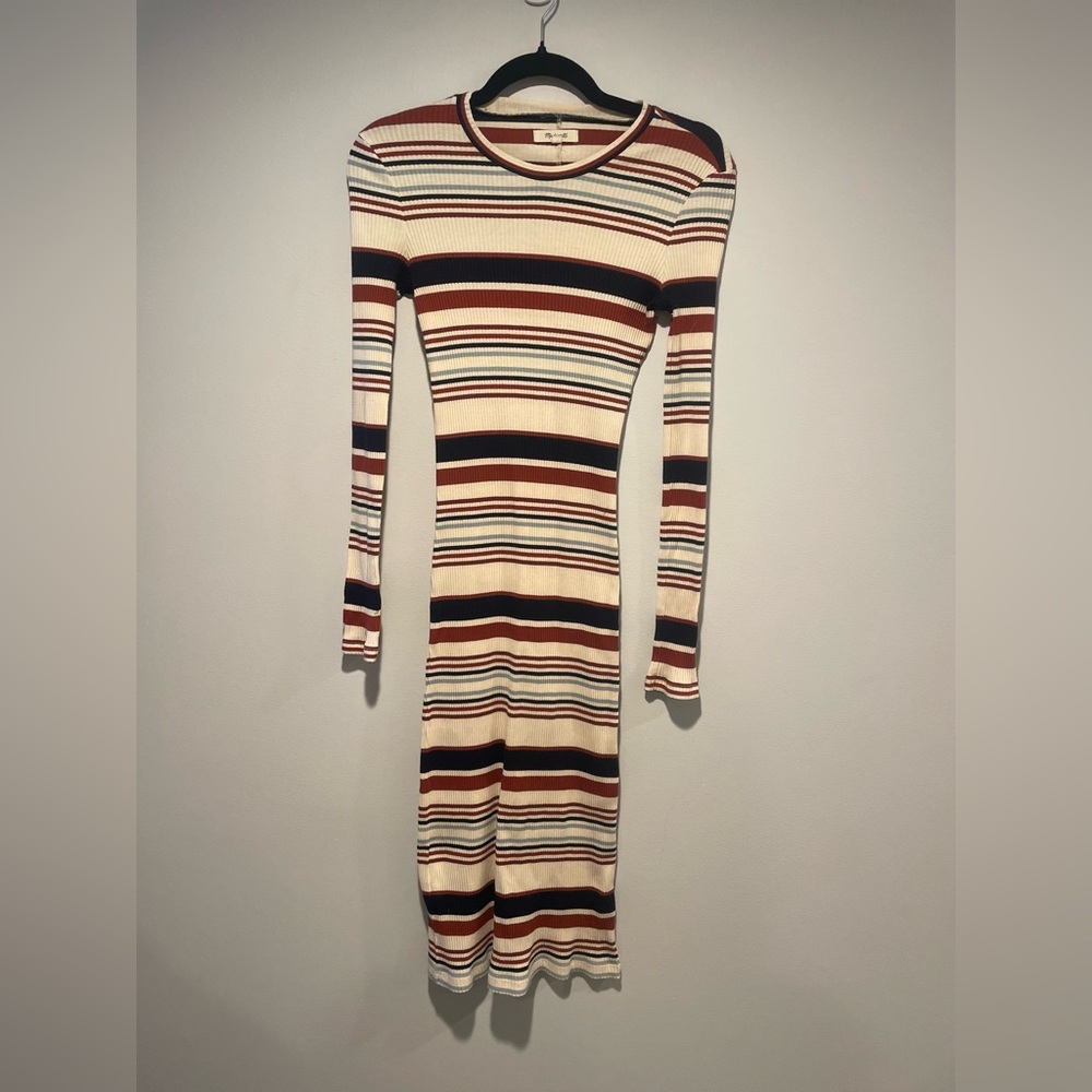 Madewell Multicolor Striped ribbed Long Sleeve Dress. Size Small